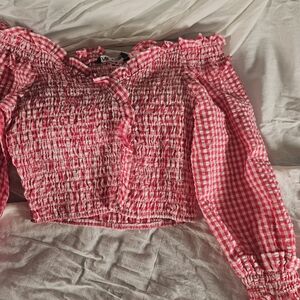 Zara Red Gingham Ruffle Blouse